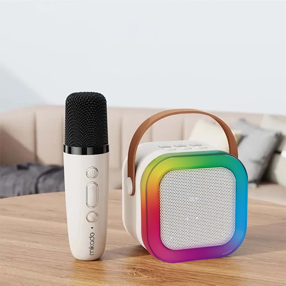 Mikado MD-27BT Naos Krem USB+TF+Bluetooth Destekli Wireless Karaoke Mikrofonlu 5W 800mAh Taşınabilir Speaker