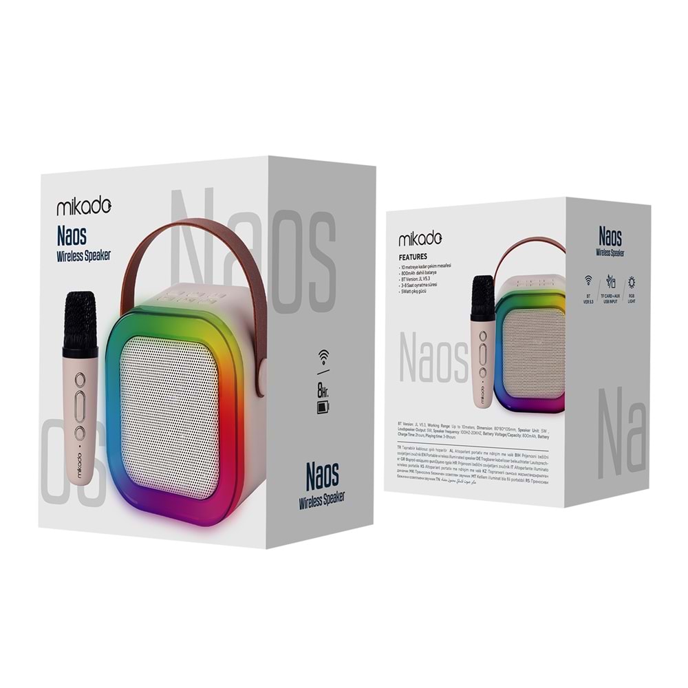 Mikado MD-27BT Naos Krem USB+TF+Bluetooth Destekli Wireless Karaoke Mikrofonlu 5W 800mAh Taşınabilir Speaker