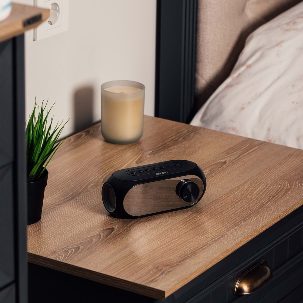 Asonic AS-W6 1200mAh 5W Siyah Bluetooth-Aux-Derece-Usb Double Alarmlı Saat Speaker
