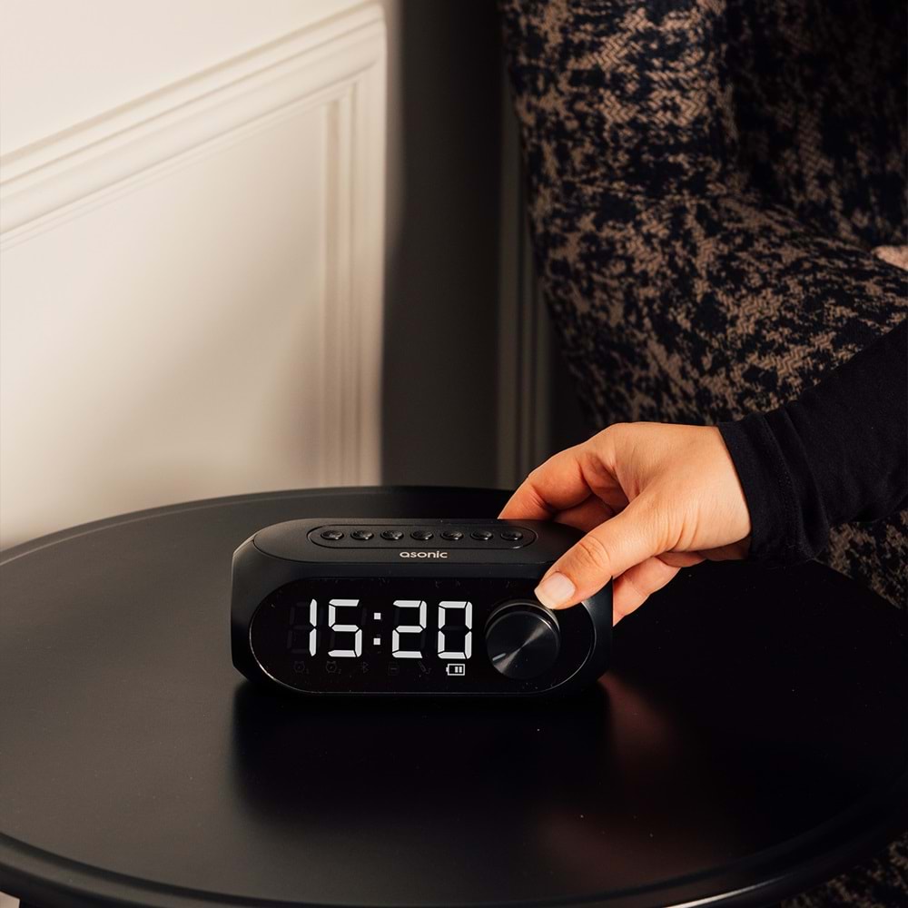 Asonic AS-W6 1200mAh 5W Siyah Bluetooth-Aux-Derece-Usb Double Alarmlı Saat Speaker