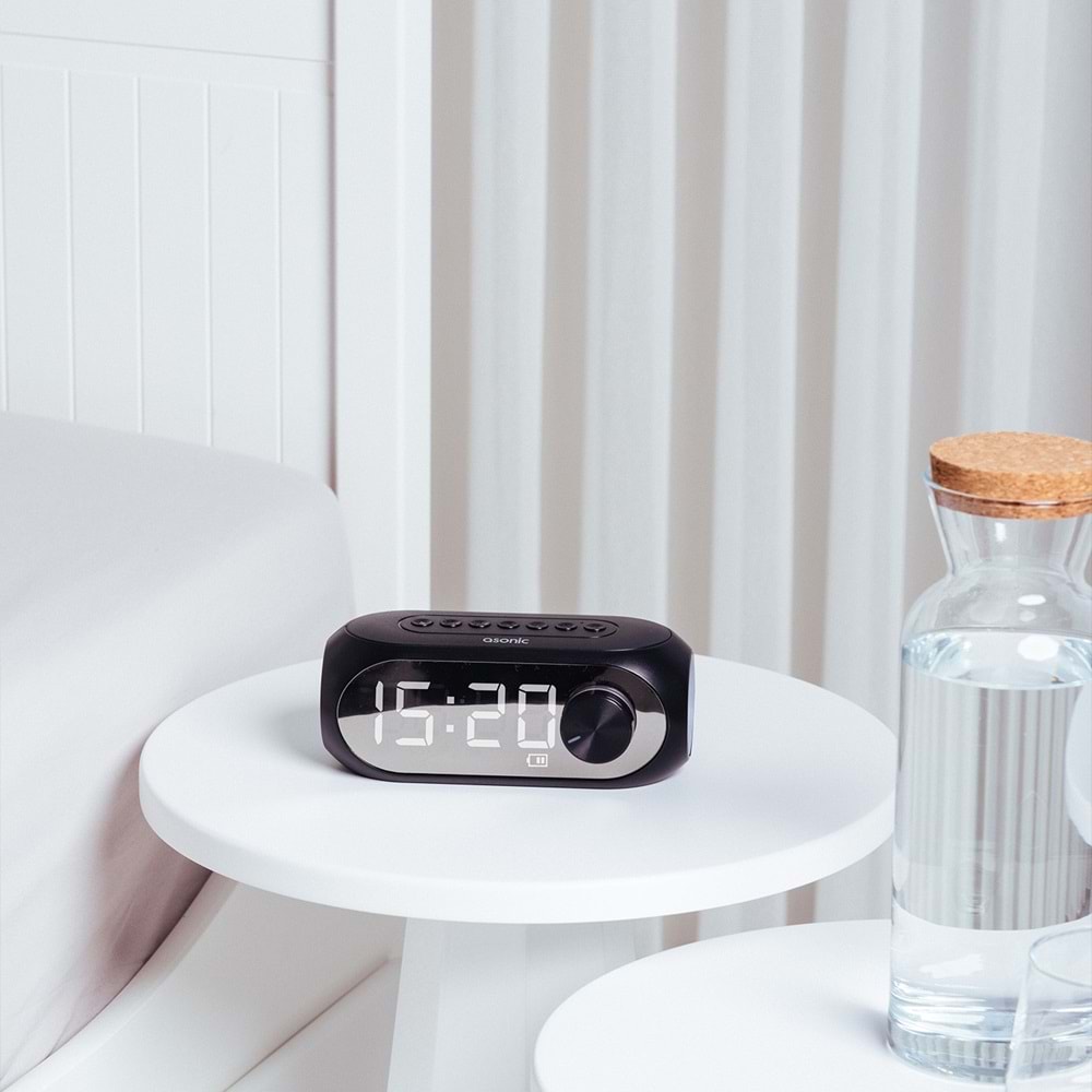 Asonic AS-W6 1200mAh 5W Siyah Bluetooth-Aux-Derece-Usb Double Alarmlı Saat Speaker