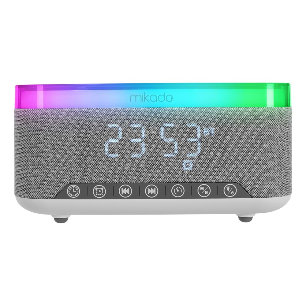 Mikado MD-W8 1200mAh 10W Gri Bluetooth-Usb-Kablosuz Şarj RGB-Gece Lambası Özellikli Alarmlı Saat Speaker