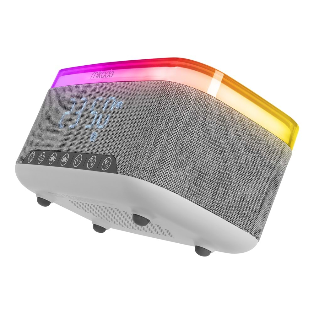 Mikado MD-W8 1200mAh 10W Gri Bluetooth-Usb-Kablosuz Şarj RGB-Gece Lambası Özellikli Alarmlı Saat Speaker