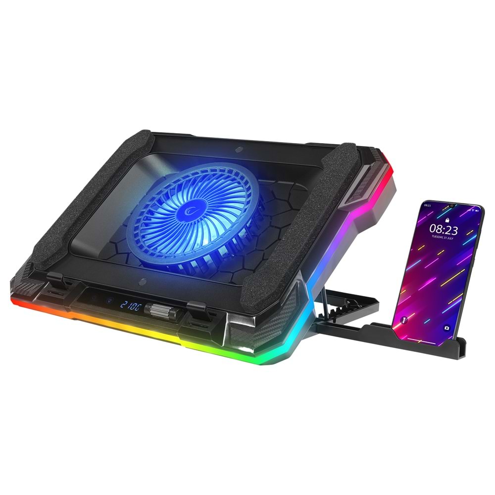 Rampage S49 Cyclone Siyah 10 Mode RGB 140*140mm 1 Fanlı 14-19 inç LED Ekranlı Notebook Soğutucu Stand