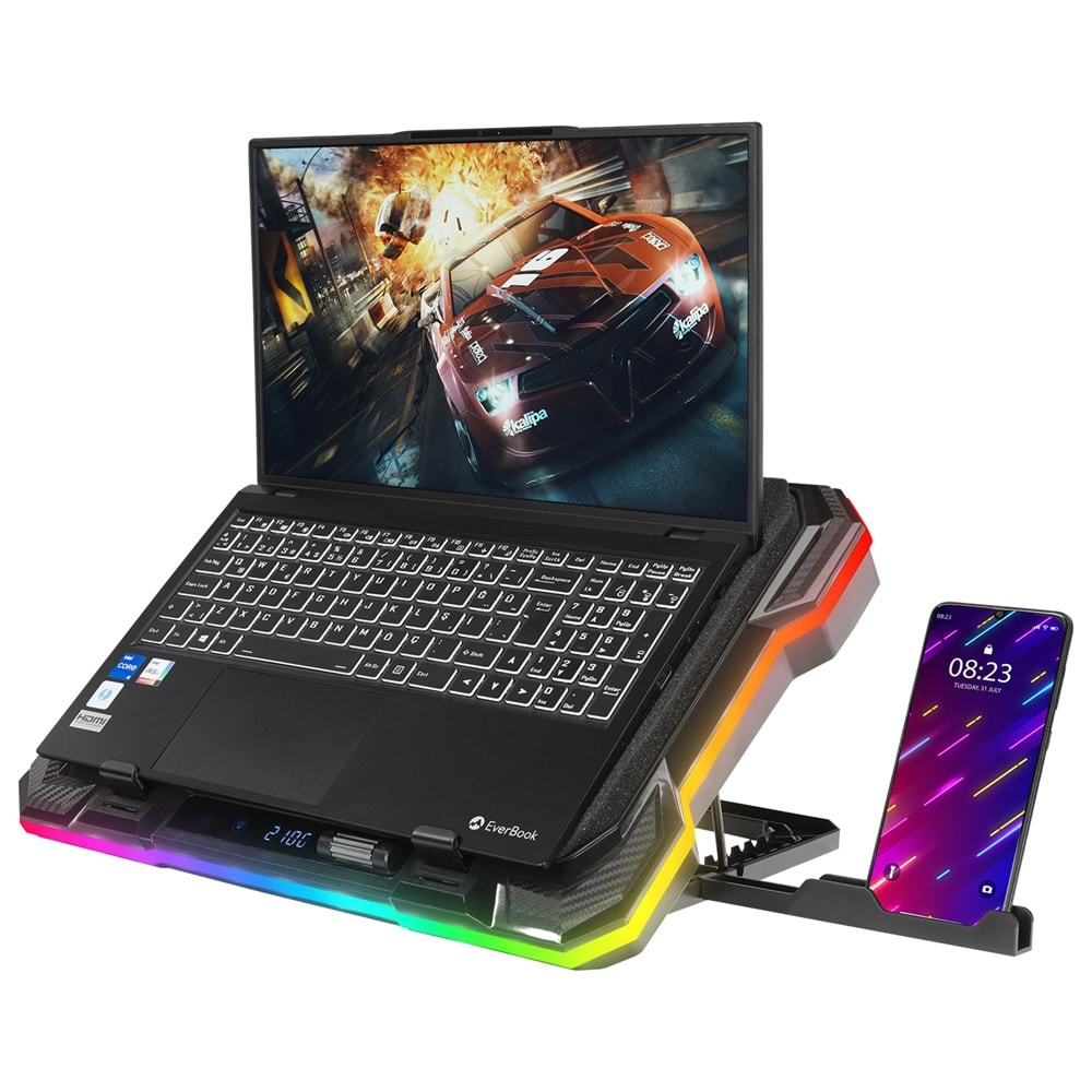 Rampage S49 Cyclone Siyah 10 Mode RGB 140*140mm 1 Fanlı 14-19 inç LED Ekranlı Notebook Soğutucu Stand