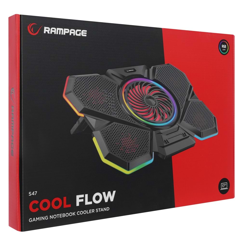 Rampage S47 COOLFLOW 5 Adet Kırmızı Led Fan 1 Usb 7 Farklı Kademe Ayarı 10'' 17.3'' Notebook Soğutucu Stand