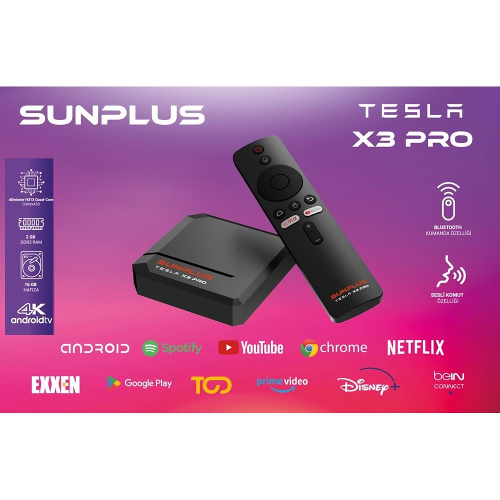 Sunplus TESLA X3 PRO serıes cortexA53 Androıd DDR3 2GB 16GB TV Box