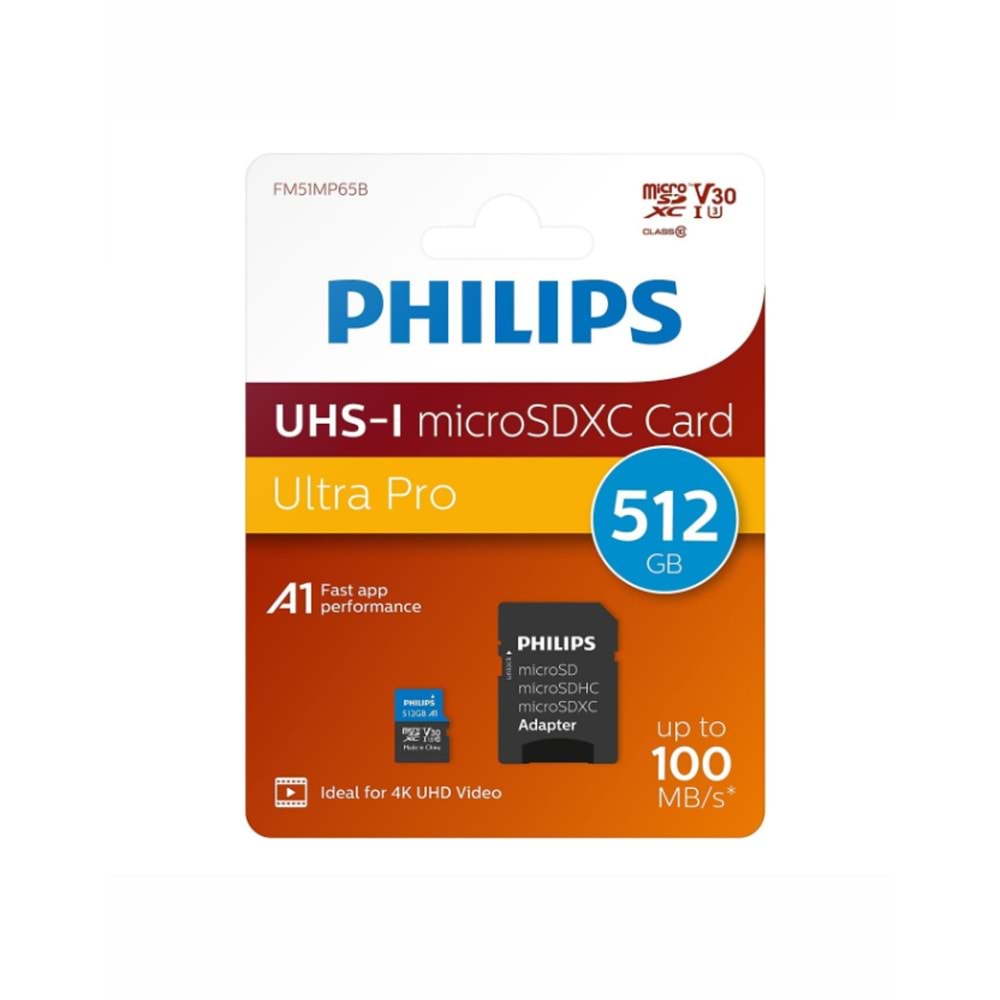 Philips Ultra Pro FM51MP65B Class 10 UHS-I U3 A1 V30 512 GB Micro SD Kart