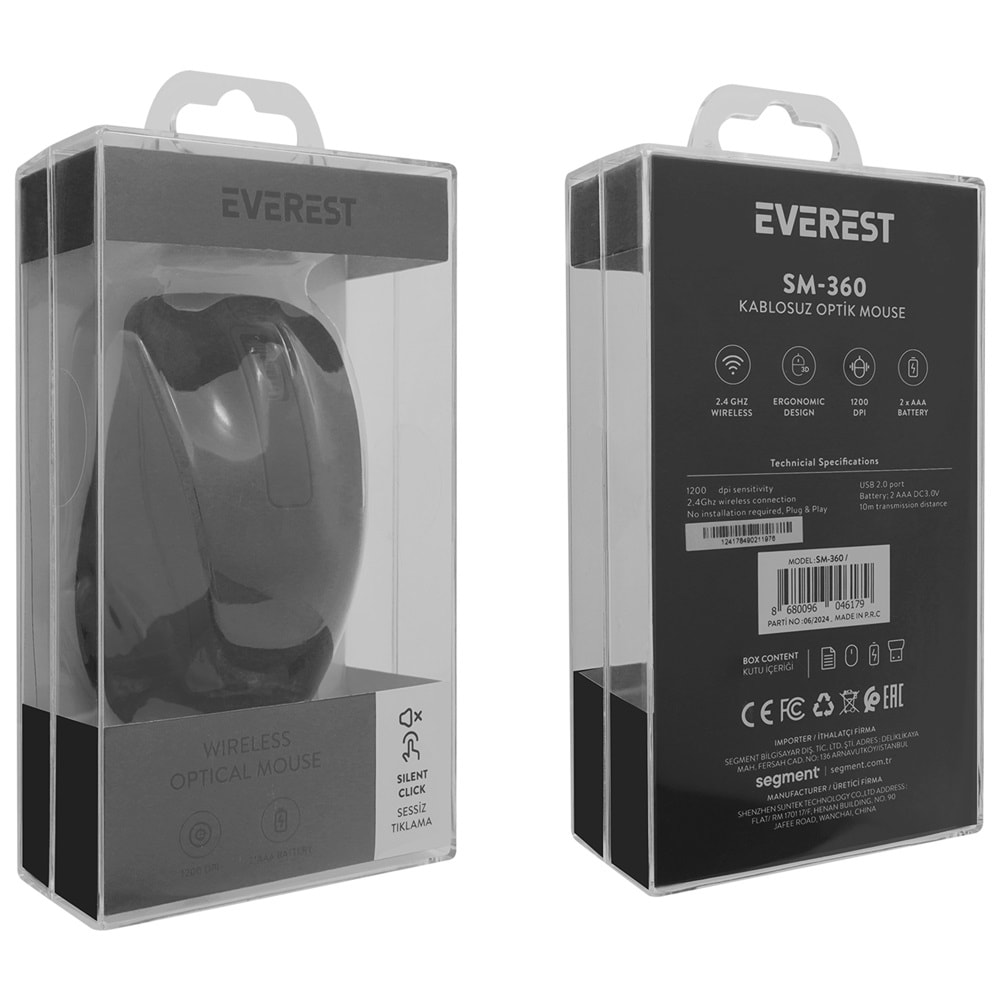 Everest SM-360 Usb Siyah 3D Optik Süper Sessiz Alkalin Pil Kablosuz Mouse