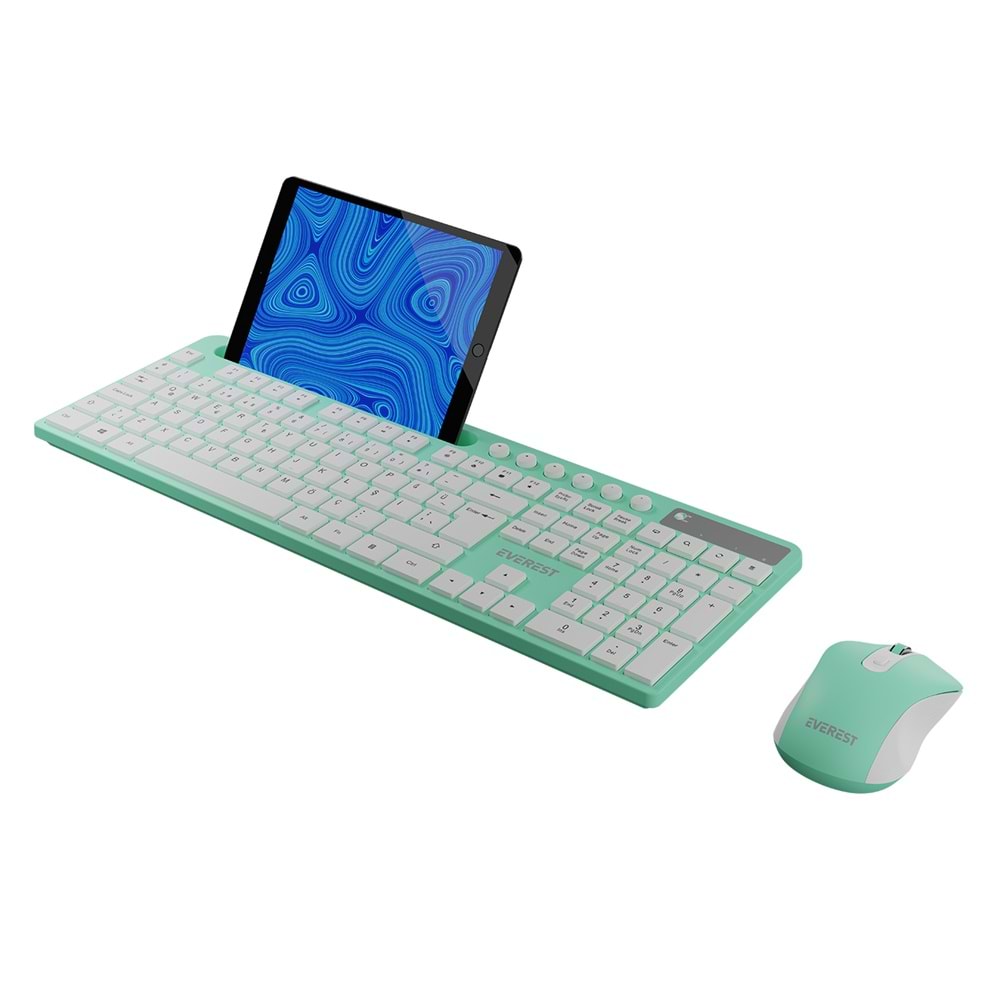 Everest KM-730 Yeşil/Beyaz Kablosuz Q Multimedia Klavye + Mouse Set