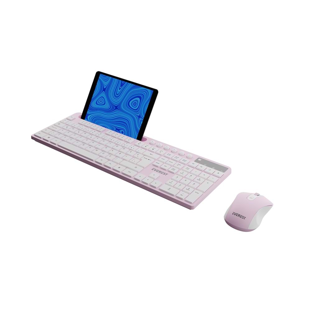 Everest KM-730 Pembe/Beyaz Kablosuz Q Multimedia Klavye + Mouse Set