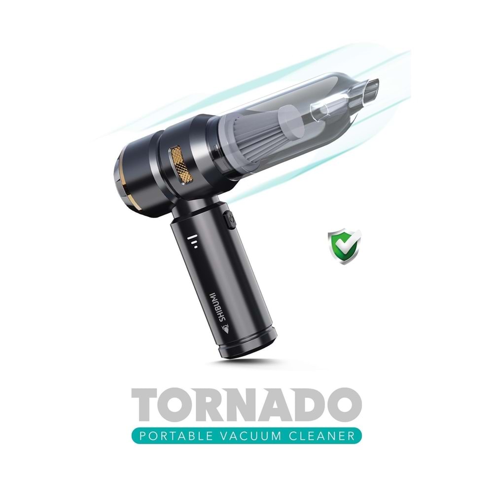 Shıbumı TORNADO 100W Şarjlı Kablosuz Araç İçi Süpürge Gerçek 16000PA Güçlü Üfleme & Vakum Aksesuarlı Type-c