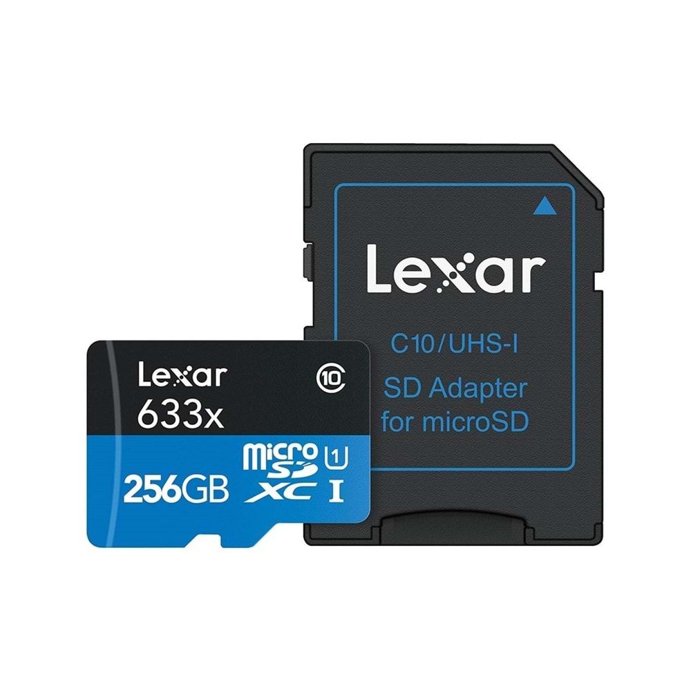 Lexar 256 GB micro SDXC UHS-I 633X 95mb/sn (Class 10) U1+ SD Adaptor Hafıza Kartı