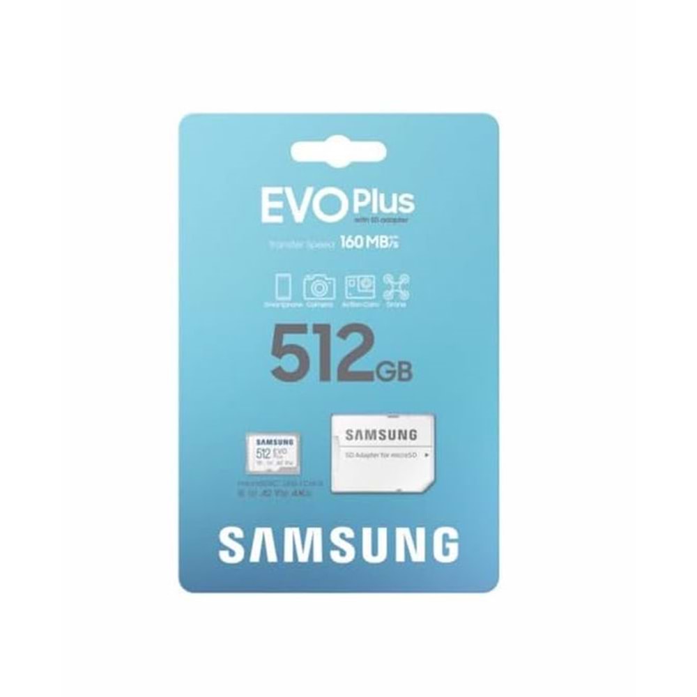 Samsung Evo Plus MB-MC512SA Class 10 UHS-I U3 A2 V30 512 GB Micro SD Kart