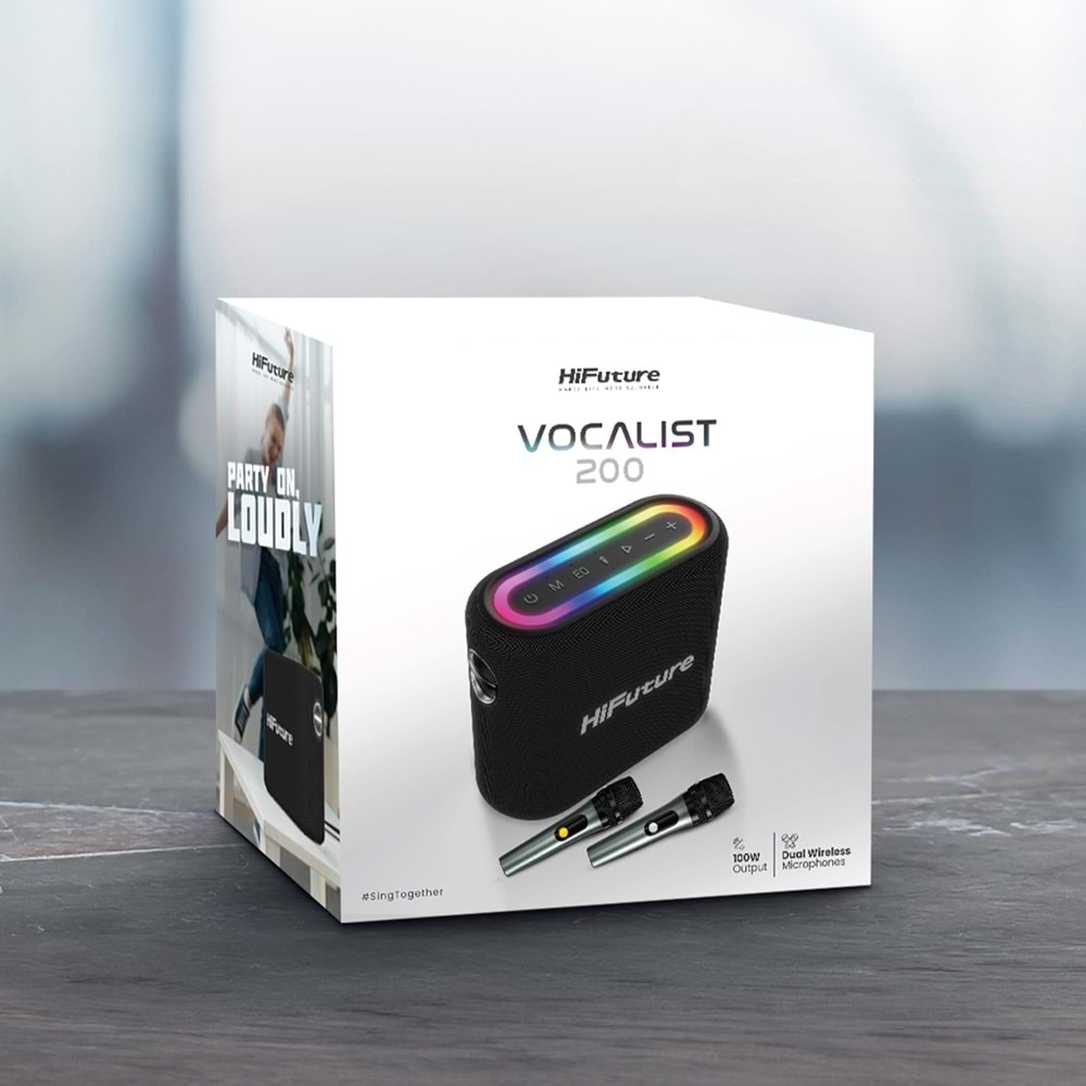 HiFuture Vocalist 200 Bluetooth RGB 100W Mikrofonlu Taşınabilir Karaoke Sistemi Kablosuz Hoparlör Silver