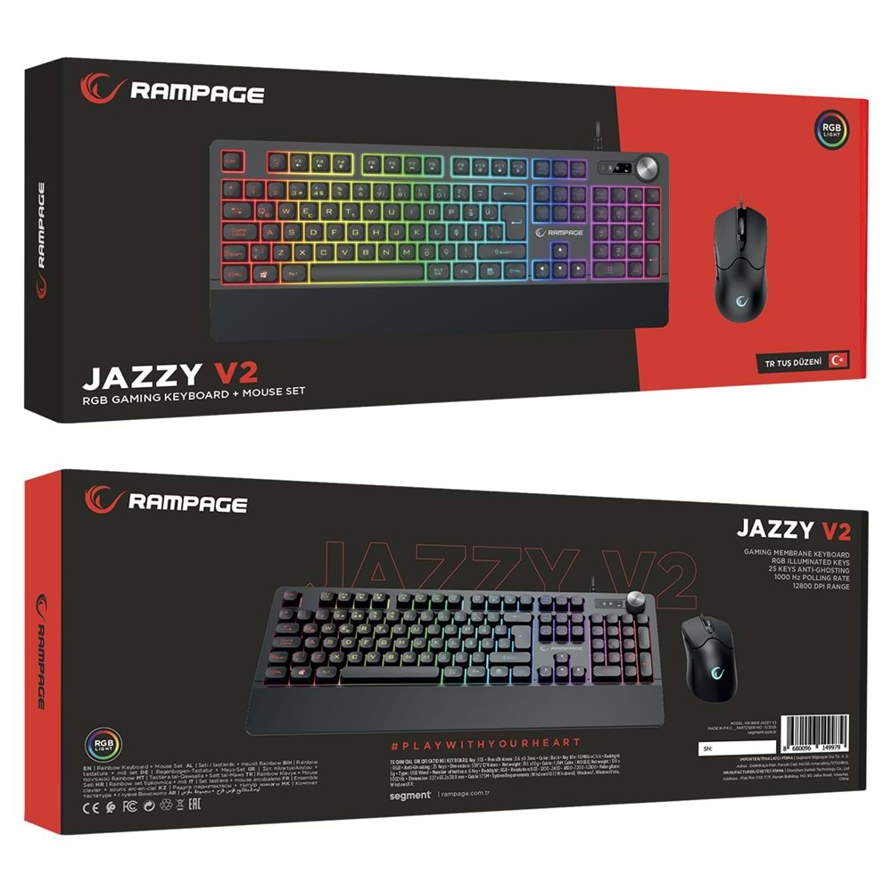 Rampage KM-9858 JAZZY V2 Siyah Usb RGB Aydınlatmalı Q 12800 DPI Mouse Gaming Oyuncu Klavye Mouse Set