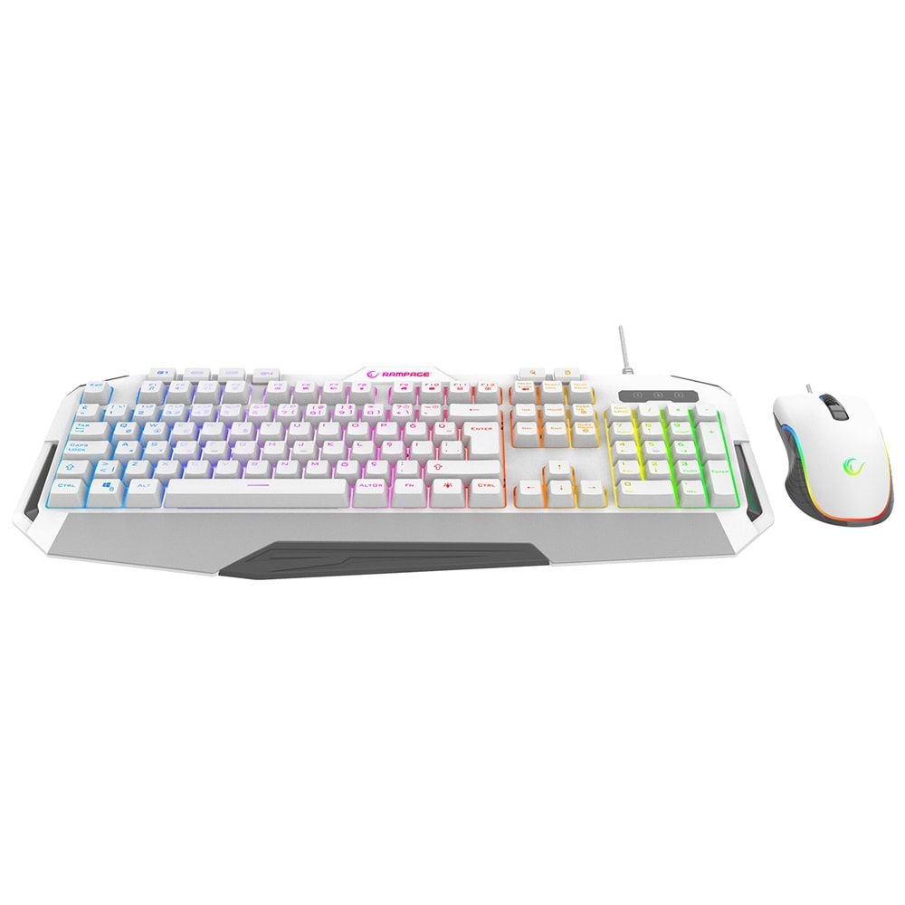 Rampage KM-34 GLARE Beyaz Usb RGB Aydınlatmalı Q 12800 DPI Mouse Gaming Oyuncu Klavye Set