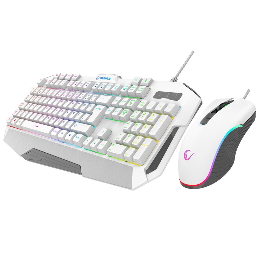 Rampage KM-34 GLARE Beyaz Usb RGB Aydınlatmalı Q 12800 DPI Mouse Gaming Oyuncu Klavye Set