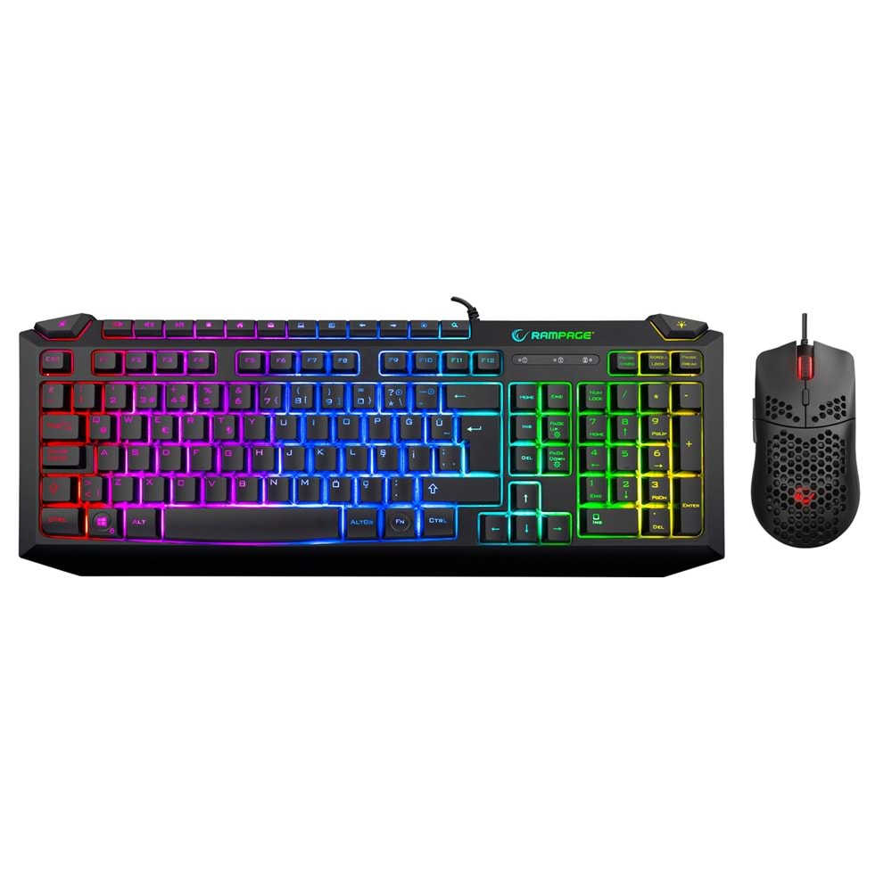 Rampage KB-R310 BROKER V2 Siyah Usb Gökkuşağı Zemin Aydınlatmalı 12800 DPI Oyuncu Klavye + Mouse Set