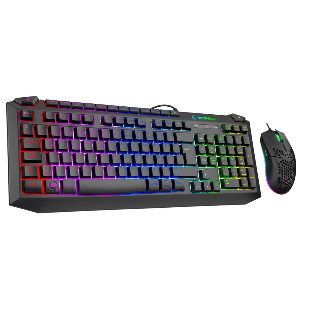 Rampage KB-R310 BROKER V2 Siyah Usb Gökkuşağı Zemin Aydınlatmalı 12800 DPI Oyuncu Klavye + Mouse Set