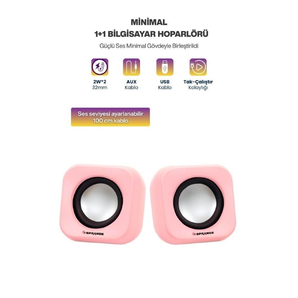 Sprange SR-PN99 2W*2 USB 2.0 + 3.5mm 5V Hoparlör
