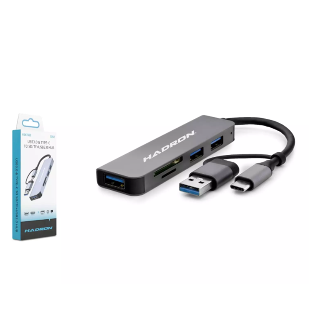 Hadron HDX7826 USB 3.0 & Type-C Combo Hub Kart Okuyucu 5 Port - Gri