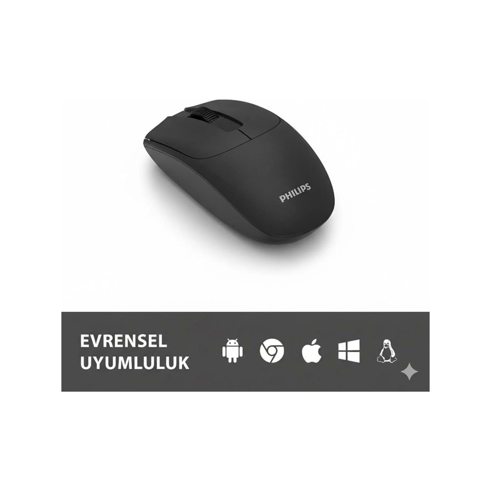 Philips SPK7398 Siyah Sessiz Optik Kablosuz Mouse