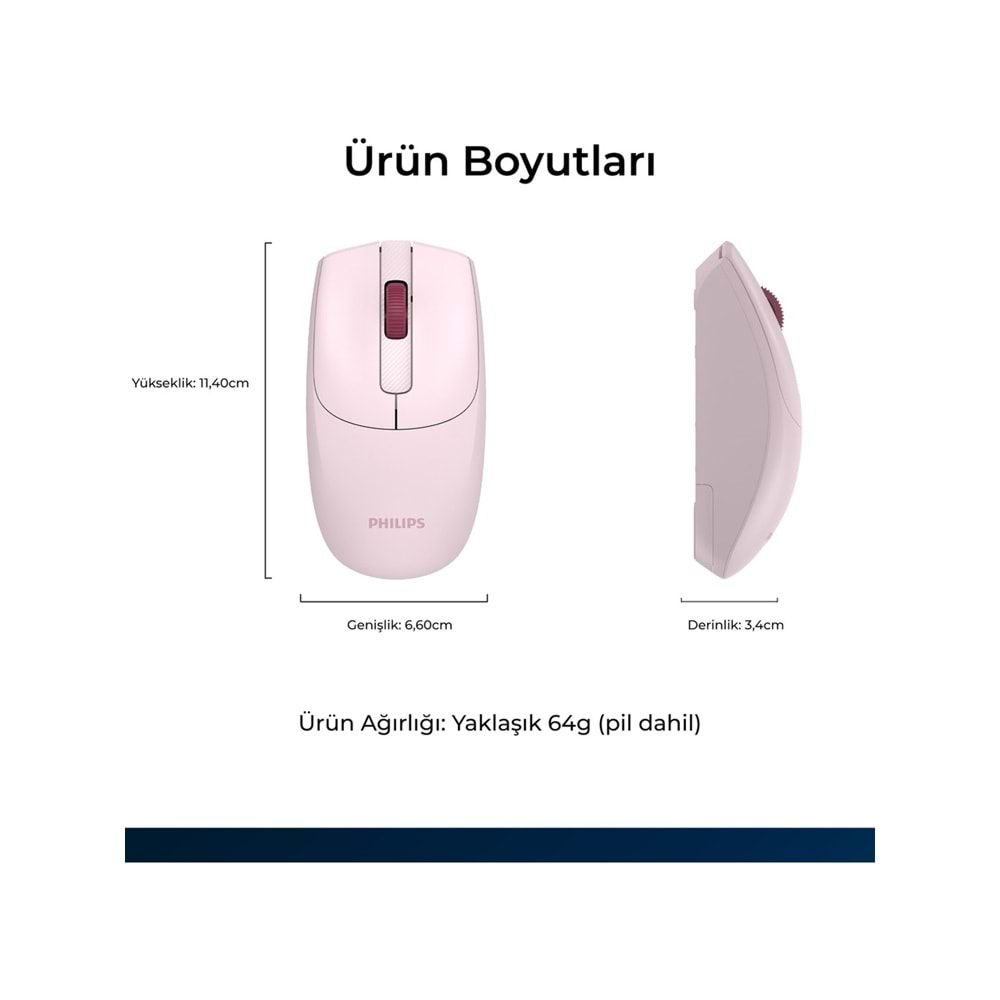 Philips SPK7398 Pembe Sessiz Optik Kablosuz Mouse