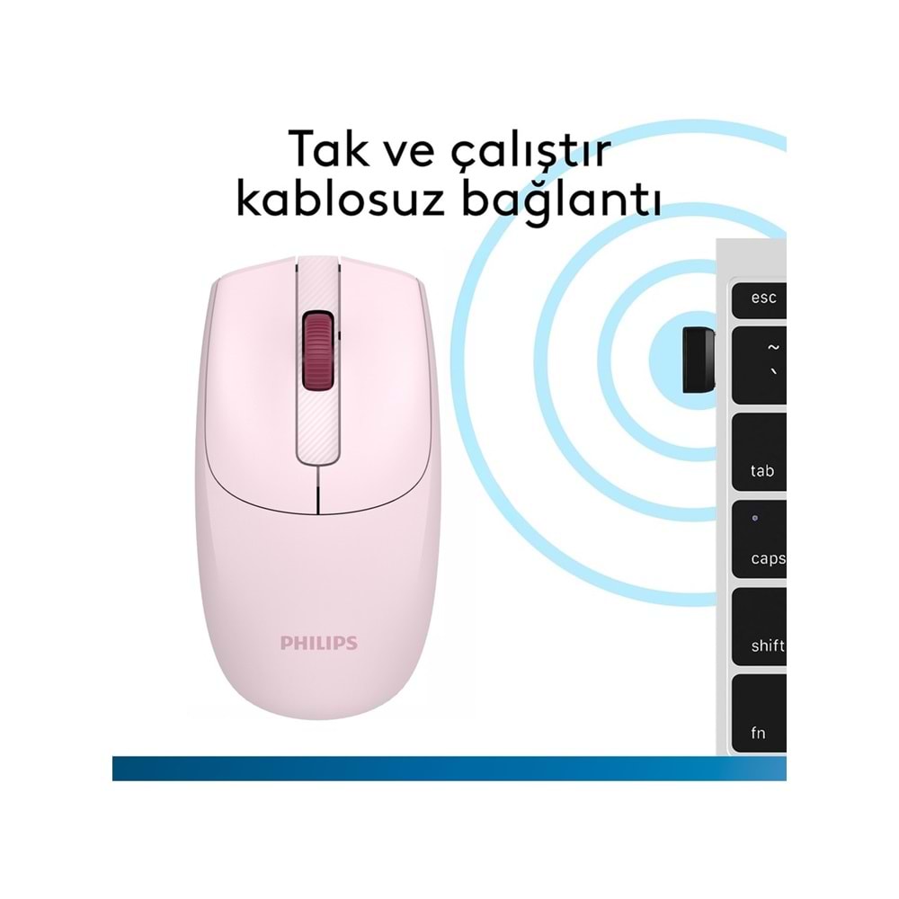 Philips SPK7398 Pembe Sessiz Optik Kablosuz Mouse
