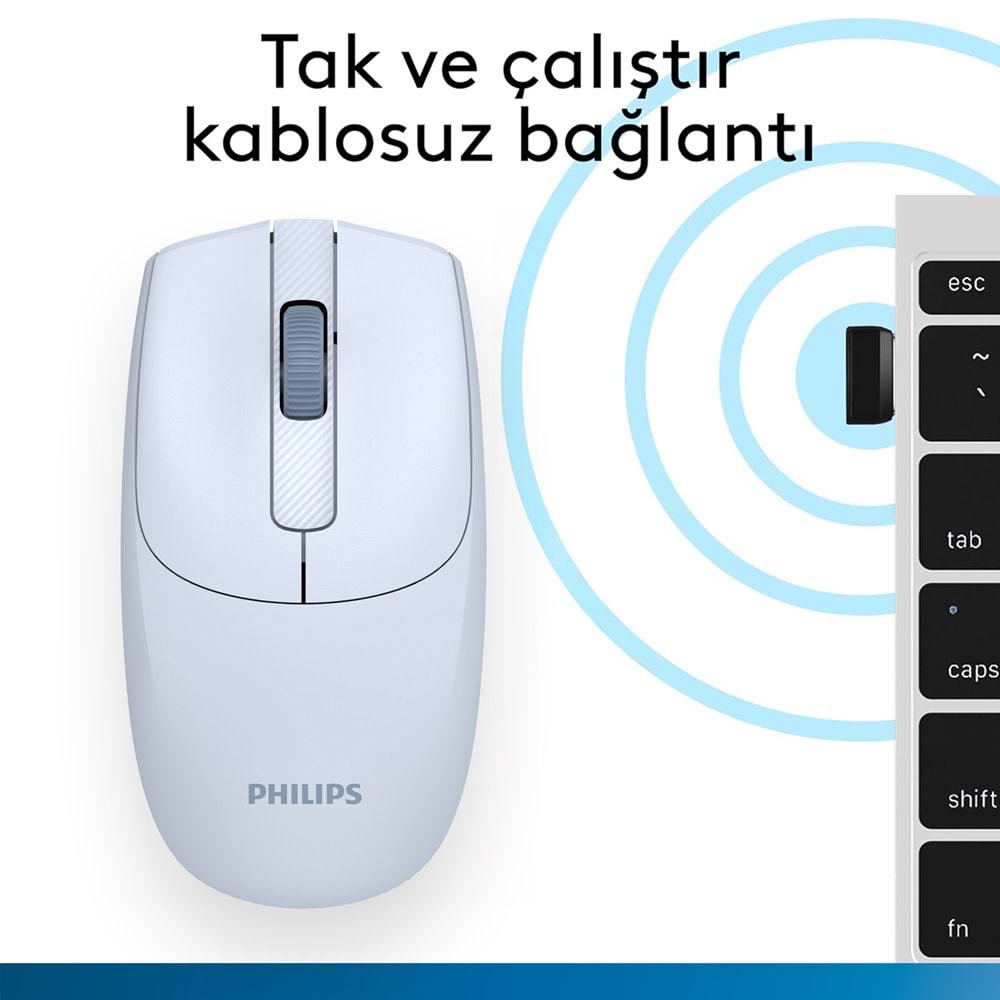 Philips SPK7398 Mavi Sessiz Optik Kablosuz Mouse