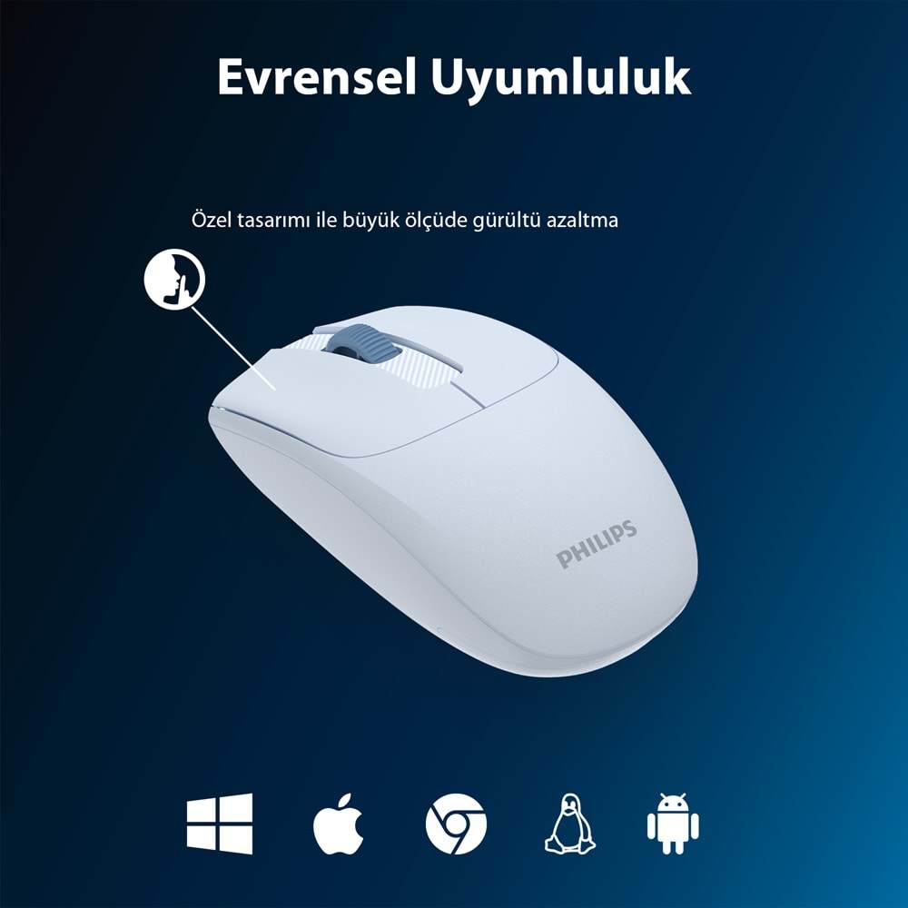 Philips SPK7398 Mavi Sessiz Optik Kablosuz Mouse