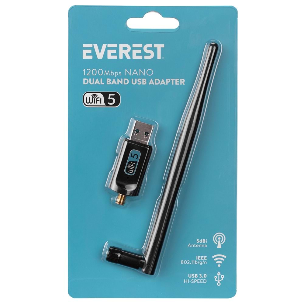 Everest EWN-AC1200 2T2R 1200Mbps 2.4GHz/5GHz Wifi USB3.0Kablosuz Adaptör