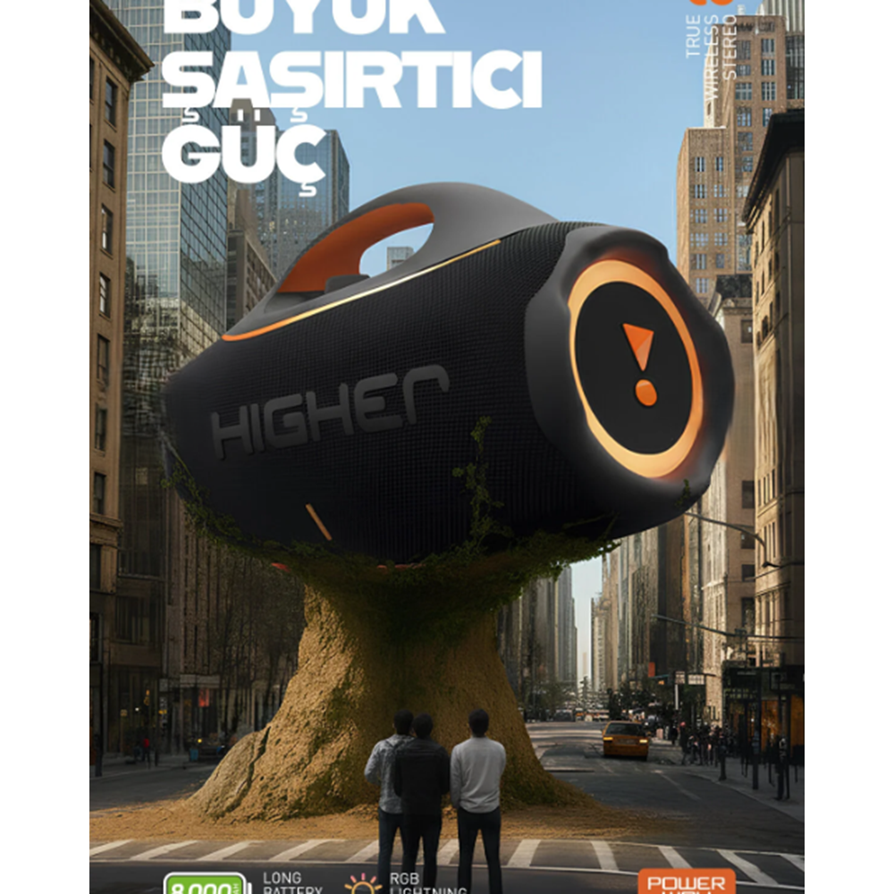 Powerway HİGHER 120W 4x Güç Usb Hafıza Kartı Aux Fm Led Işıklı Bluetooth Hoparlör 8000 mAh Ses Bombası
