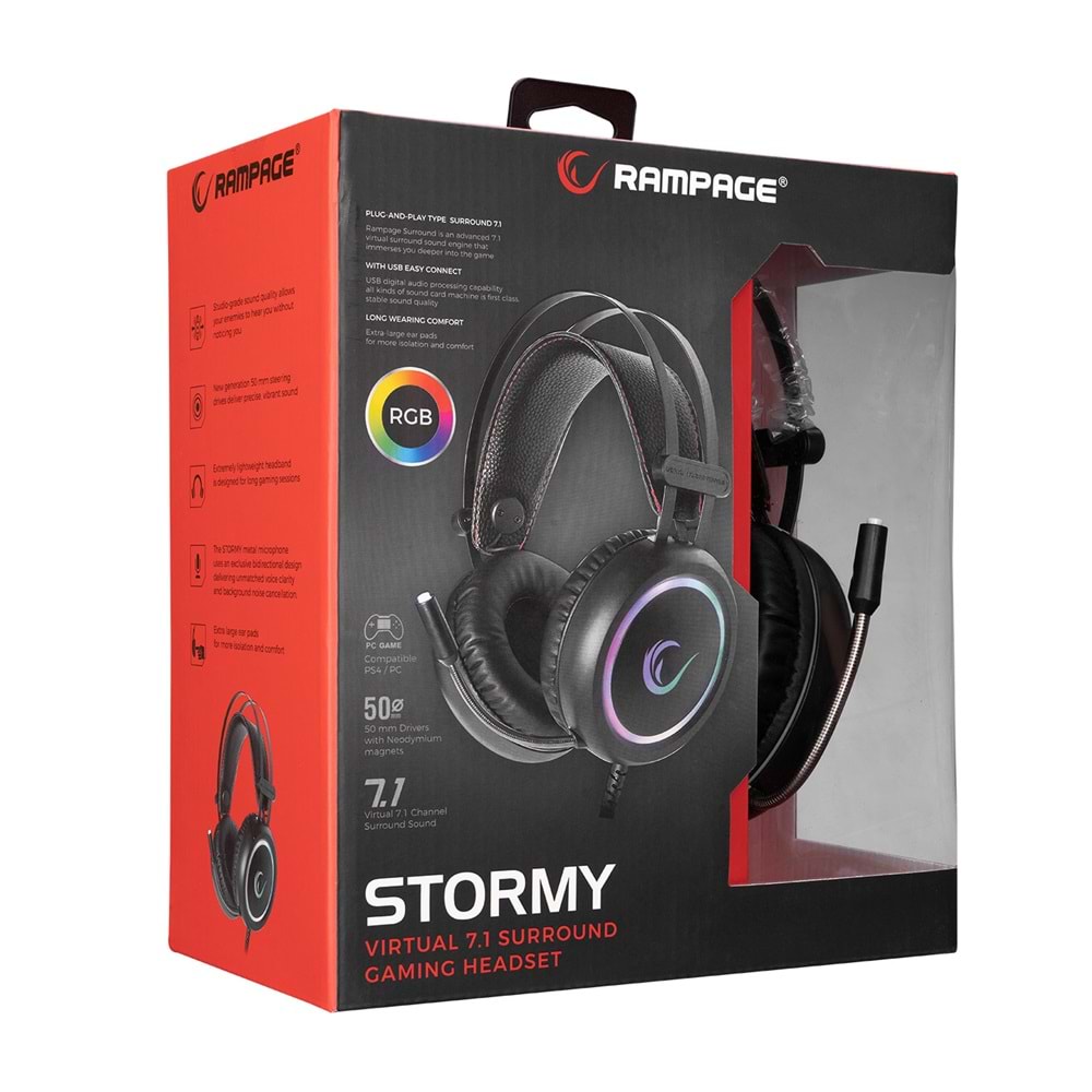 Rampage STORMY Siyah USB 7.1 Surround Oyuncu Kulaklık+Mic