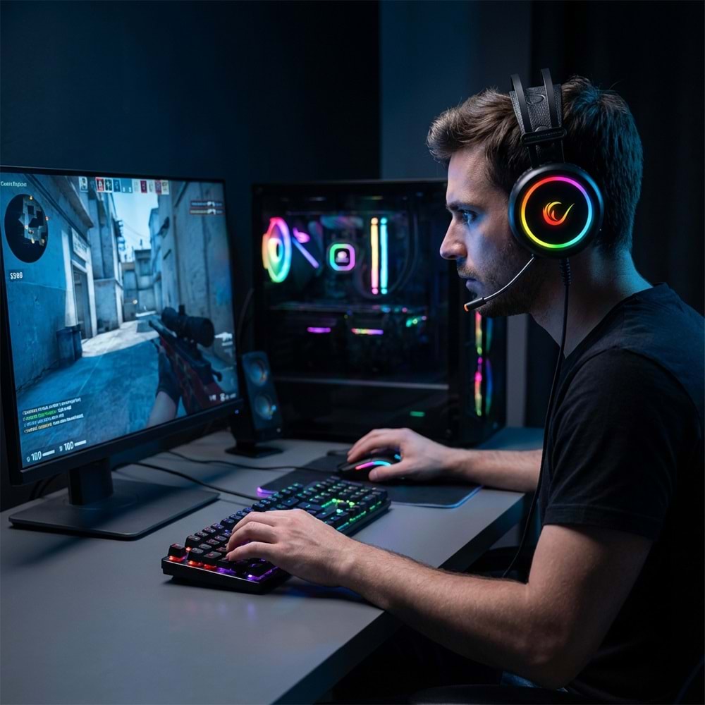 Rampage STORMY Siyah USB 7.1 Surround Oyuncu Kulaklık+Mic