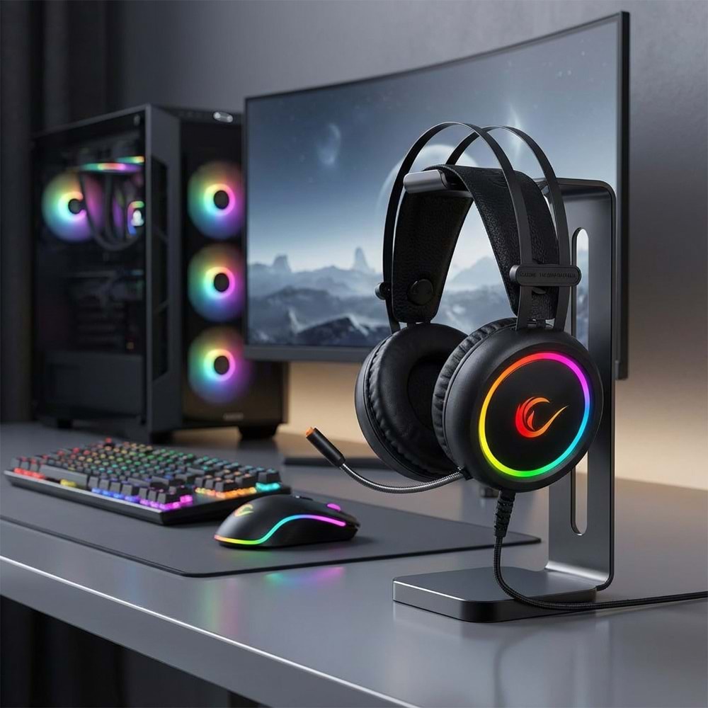 Rampage STORMY Siyah USB 7.1 Surround Oyuncu Kulaklık+Mic