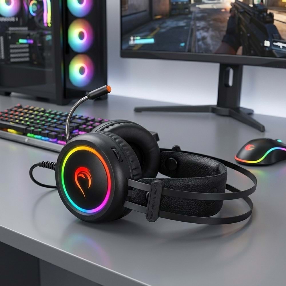 Rampage STORMY Siyah USB 7.1 Surround Oyuncu Kulaklık+Mic