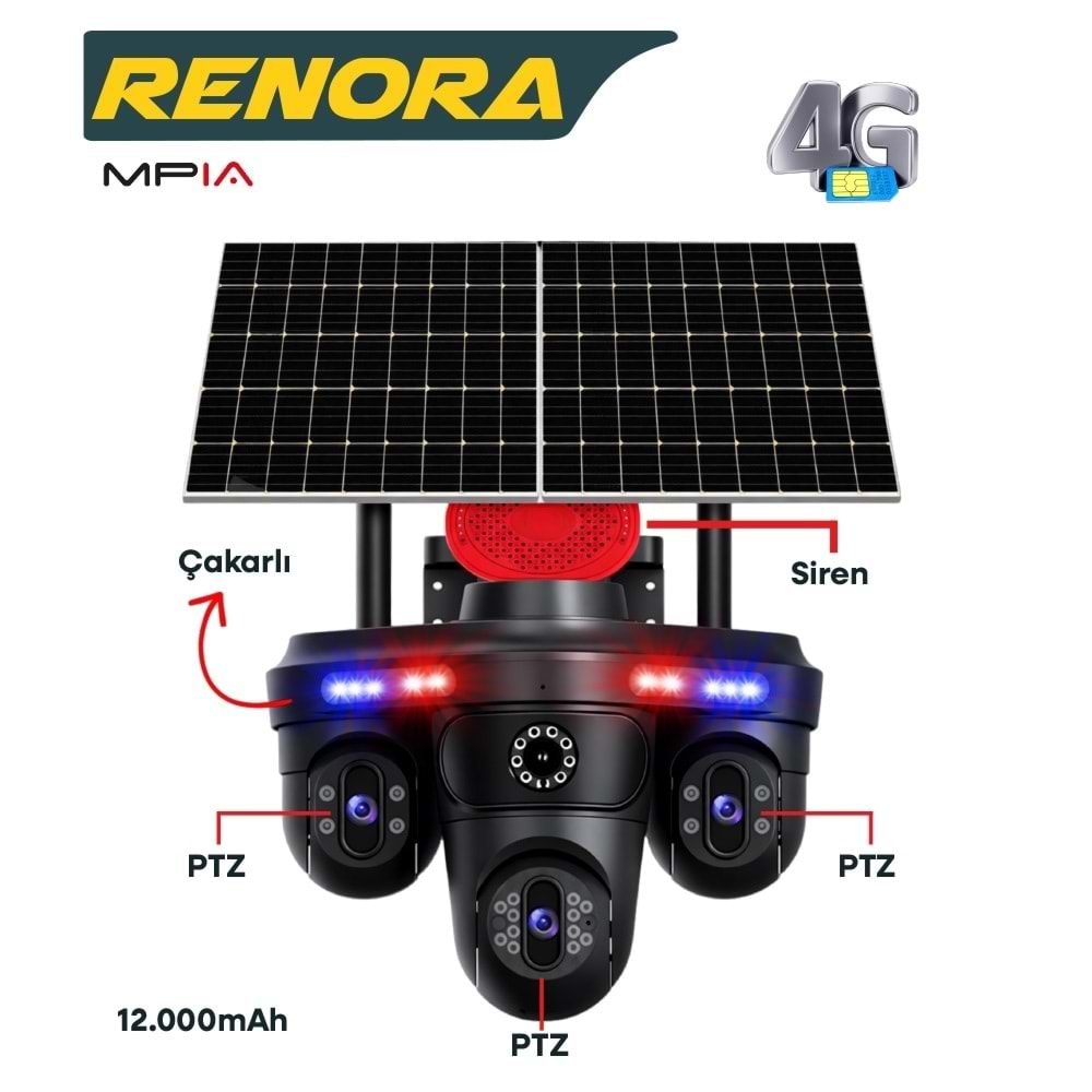 Mpıa RENORA 16 MP 4 Lens 4G SIM 3*PTZ Solar Güvenlik Kamerası