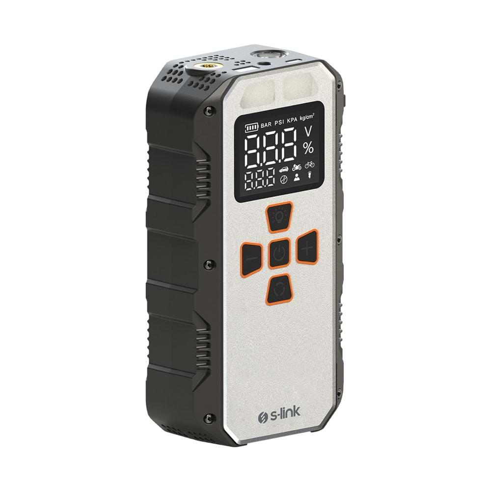 S-Link AKT2027 Gümüş 8000mAh 150 Psi 4 in1 Powerbank+ LED IşıkLastik Sisirme Ve Akü Takviye cihazı