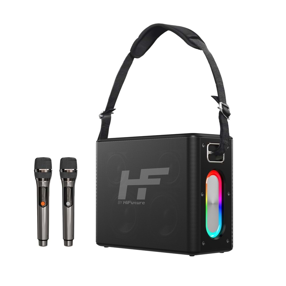 HiFuture MUSİCBOX Bluetooth 100W TWS Çift Mikrofonlu Taşınabilir Karaoke Sistemi Kablosuz Hoparlör Siyah