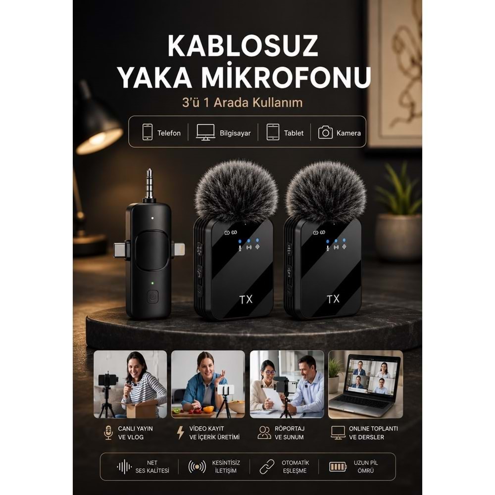 Sprange SM-12 3IN1 Kablosuz Yaka Mikrofonu