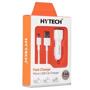 Hytech HY-X42 MicroUSB Kablolu 3.4A Hızlı Şarj 2 USB Beyaz Araç Şarj Cihazı