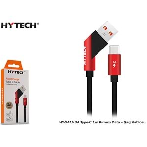 Hytech HY-X415 3A Type-C 1mt Siyah/Kırmızı Data + Şarj Kablosu