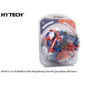 Hytech HY-XF15 1m 2A 40xMicro USB + 40xlightning Karışık Renk şarj kablosu 80li Fanus