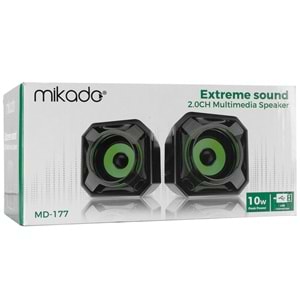Mikado MD-177 2.0 5W * 2 Yeşil/Siyah Super Bass USB Speaker