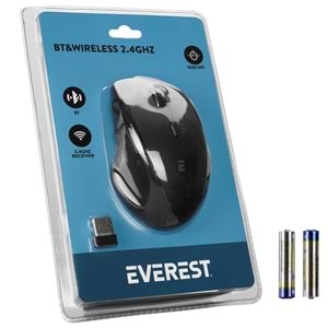 Everest SM-32BT Siyah Bluetooth / 2.4GHz İkisi Bir Arada 1600dpi Kablosuz Mouse