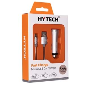 Hytech HY-X62 Micro USB Kablolu 3.4A Hızlı Şarj 2 USB Gümüş Metal Araç Şarj Cihazı