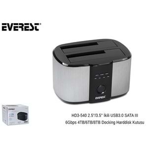 Everest HD3-540 2.5/3.5 İkili USB3.0 SATA III 6Gbps 4TB/6TB/8TB Docking Harddisk Kutusu