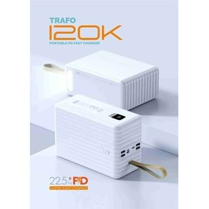 Powerway TRAFO120 120.000 Mah PD 22.5W Hızlı Şarj Dahili Kablolu Gerçek 120.000 Mah Trafo Siyah Powerbank