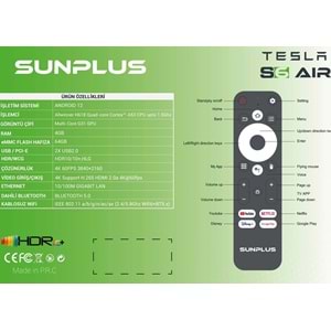 Sunplus TESLA S6 AIR serıes cortexA53 Androıd DDR3 4GB 64GB TV Box